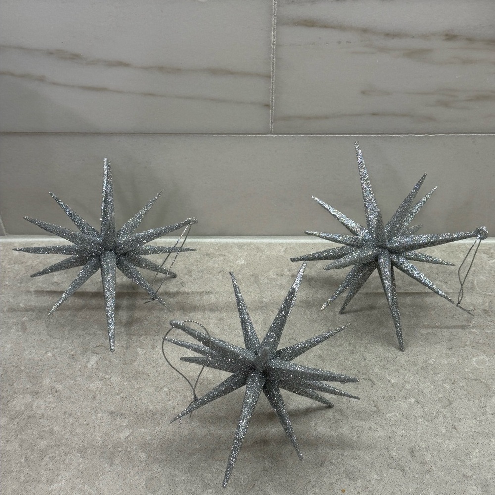 Set of 3 Silver Star Ornaments